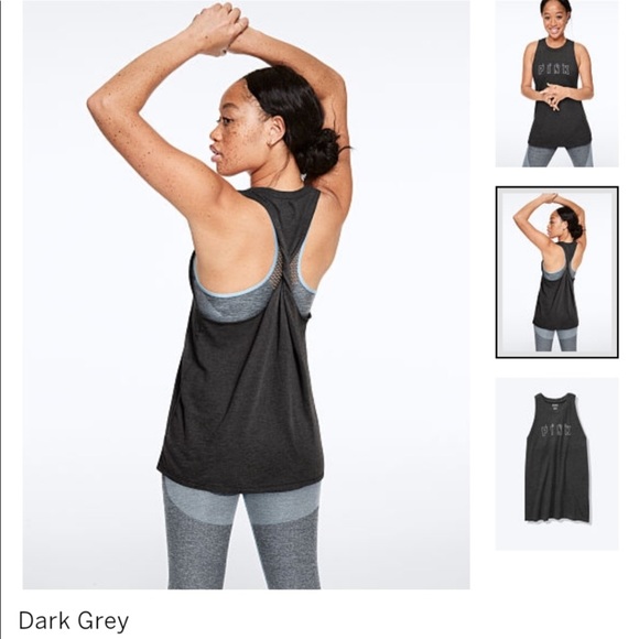 VS PINK “Love Pink” Dark Grey Twisted Back Muscle Tank - Picture 4 of 5
